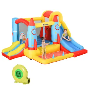 Ergonomic Outsunny Kids Inflatable Water Slide, 4-In-1 Bounce House Jumping Castle With 2 Slides, Climbing Wall, Trampoline, & Water Pool Area, Air Blower On-Site