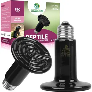 150W 2 Pack Ceramic Heat Emitter Reptile Heat Lamp Bulbs, Ceramic Heater for Amphibian Pets, Brooder Coop, Chicken, Dog, Cat