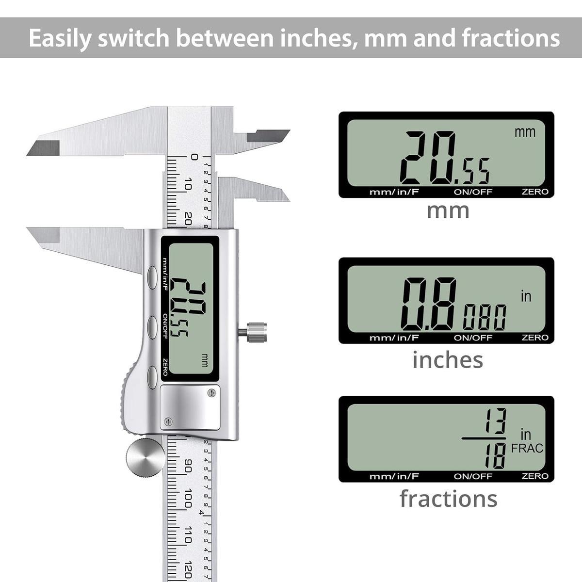 Digital Vernier Caliper 6inch/150mm + 32 Feeler Gauges Dial Caliper Caliper Fraction/Inch/Metric Electronic Caliper Measuring Tool for Length Width Depth Inner Outer Diameter