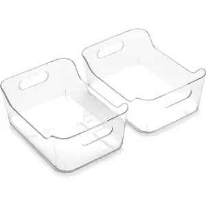 The SOHO Collection Plastic Storage Bins, X-Small - 2 Pack, Clear | Pantry and Fridge Organizer Containers, Kitchen Cabinet and Medicine Cabinet Bins