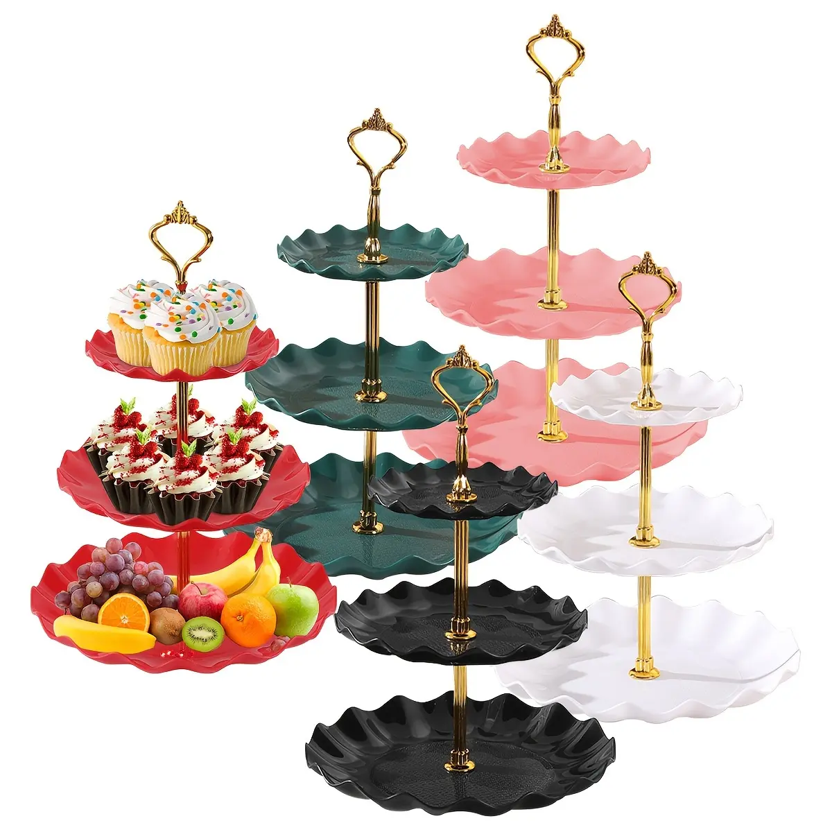 3pcs European-style Three-layer Cake Stand, Plastic Dessert Stand Cupcake Storage Stand, Multi-layer Fruit Plate, Suitable for Graduation Ceremony, Party, Birthday, Wedding Dessert Stand Cake Stand