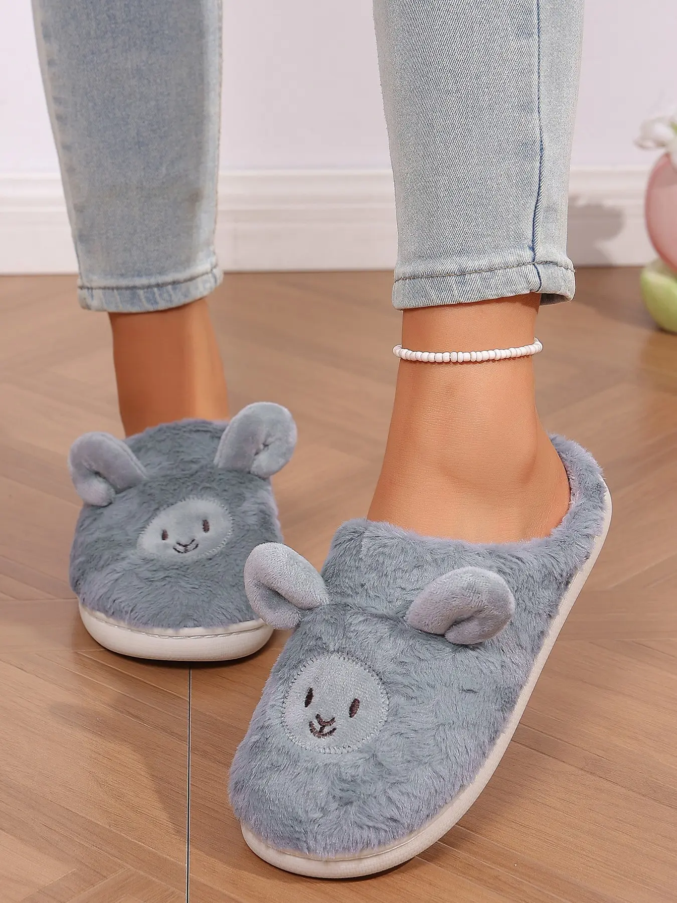 Women's Cartoon Sheep Pattern Plush Slippers, Fall Winter Home Warmth, Indoor Non-Slip Women's Slippers, Cozy and Comfortable Footwear, Casual Indoor Footwear