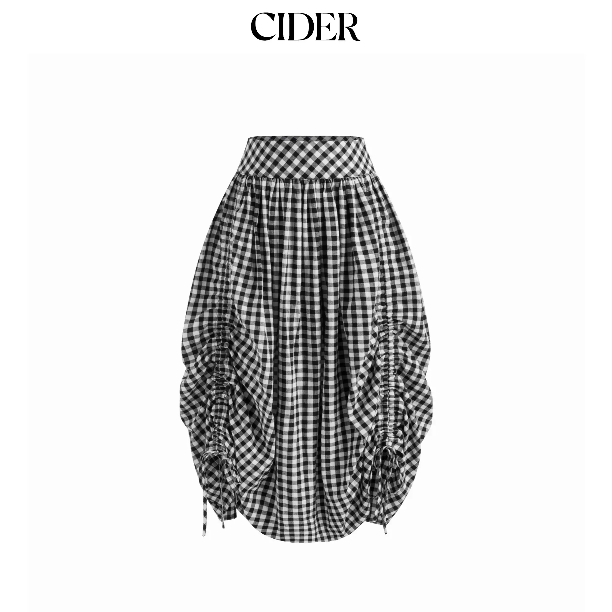 Cider Multi-way Mid Rise Gingham Drawstring Ruffle Hem Maxi Skirt Cider Multi-way Mid Rise Gingham Drawstring Ruffle Hem Maxi Skirt