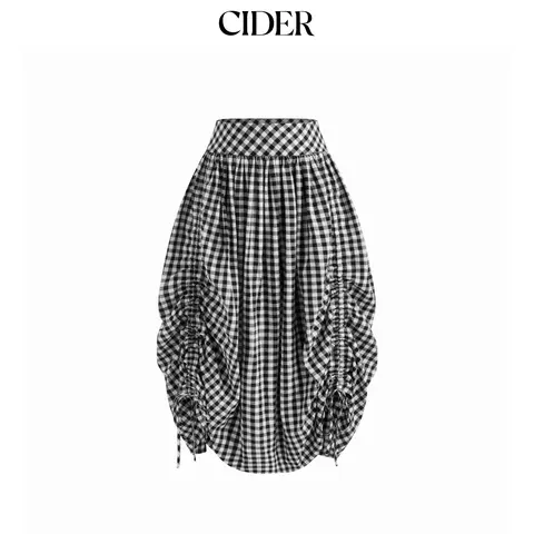 Cider Multi-way  Mid Rise Gingham Drawstring Ruffle Hem Maxi Skirt