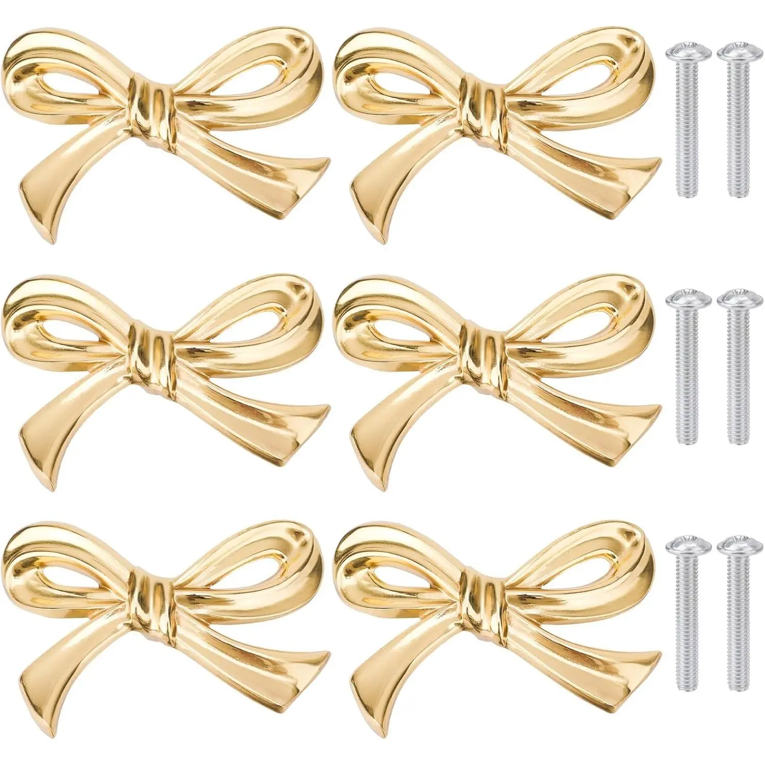 6Pcs Gold Bow-Shape Decorative Knobs for Dresser Drawers and Cabinets, Cabinets/Drawers