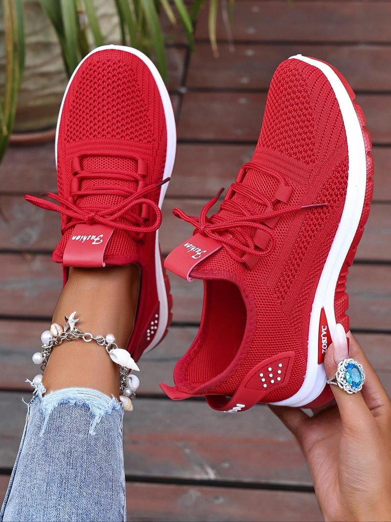 Women's Fashionable Mesh Breathable Sneakers, Casual  Comfortable Non-slip Lace Up  Low Top Sports Running Shoes, All-match Basic Shoes for Daily Wear, Knitted Running Shoes