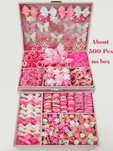 500pcs/Set Girls' Pink Bowknot Hair Clips, Cute Princess Hair Accessories, High Elastic Durable Non-Damaging Hair Ties, Hair Bands, Rabbit Ear Hair Rings, Versatile Duck Clip Barrettes, Suitable For Daily Use