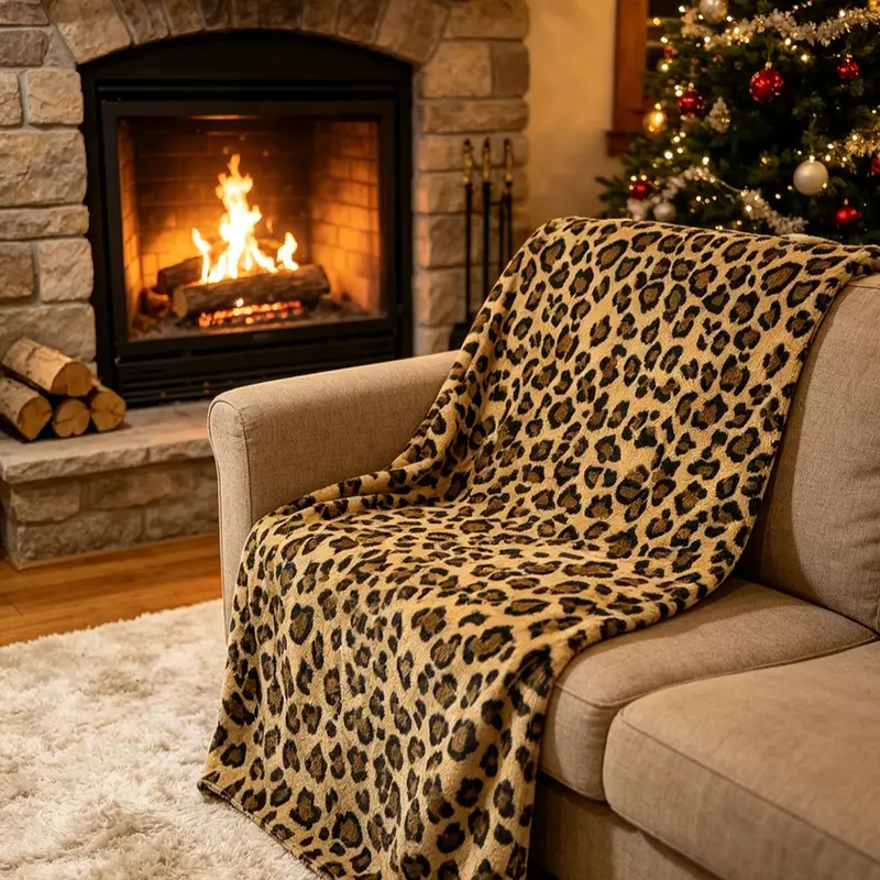 1pc personalized leopard print lightweight flannel throw blanket, Blankets for sofa, suitable for bedroom, sofa, single-sided print, suitable for all four seasons, multiple sizes, holiday gift