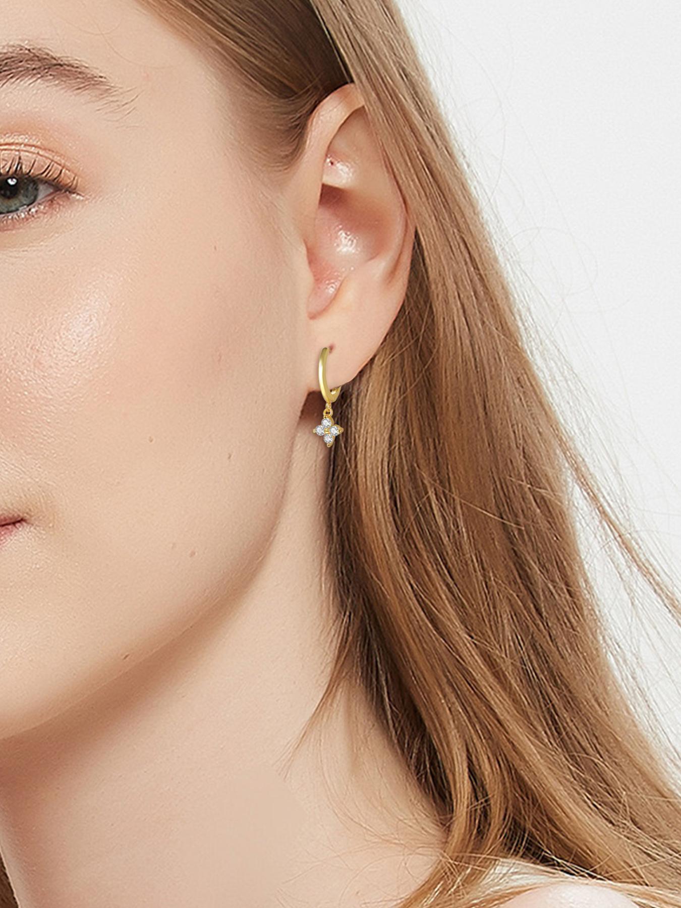 S925 Sterling Silver Four Leaf Clover Rhinestone Design Earrings, Fashionable Earrings for Women, Trendy All-match & Exquisite Jewelry for Birthday Gift