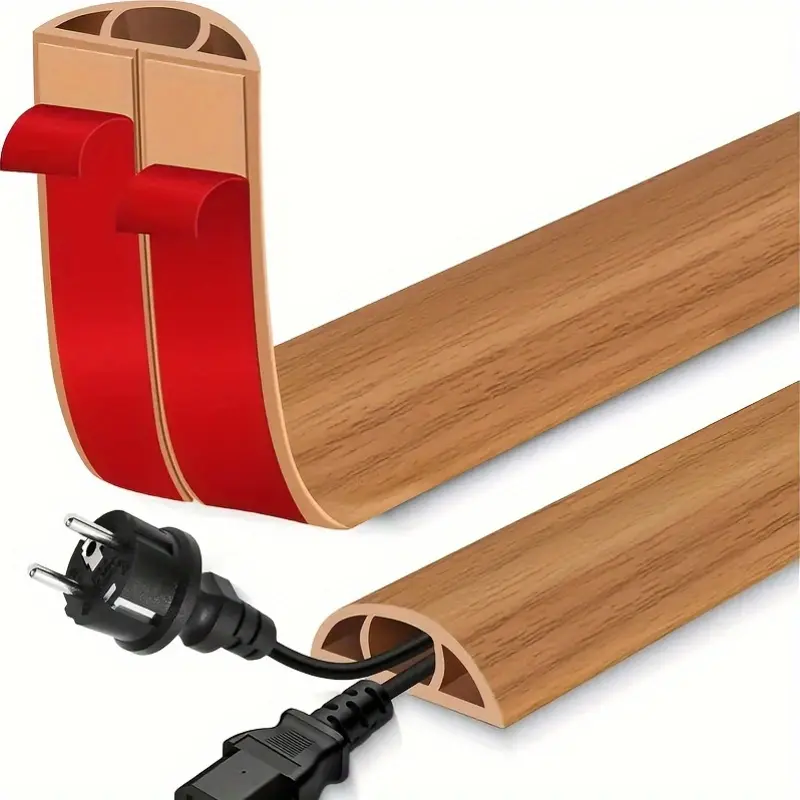 PVC Self-Adhesive Wood Grain Floor Cable Protector - Anti-Slip Cable Hider with 2 Sizes (39.37in/78.74in) for Home & Office, 1 Roll Option, Protects Cables