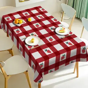 2D Flat Party Tablecloth 1pc, Plaid Strawberry Design, Outdoor Event Tablecloth, Hotel Kitchen Restaurant Decor, No Power Needed