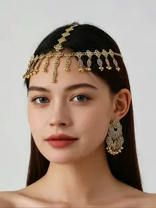 2-Piece Boho Head Chain Earrings Set, Ethnic Pattern Jewelry, Low Allergy DIY Earrings, Perfect for Parties, Weddings, Gifts