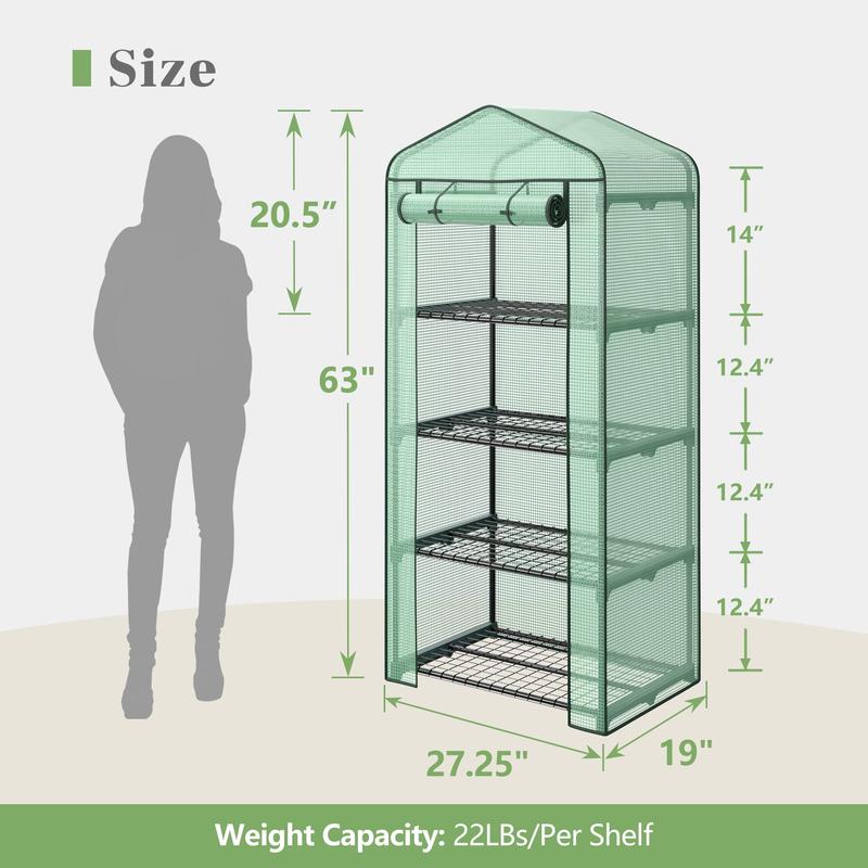ZENY 4-Tier Mini Greenhouse Portable Gardening Canopy W/PE Cover & Roll-up Zipper Door