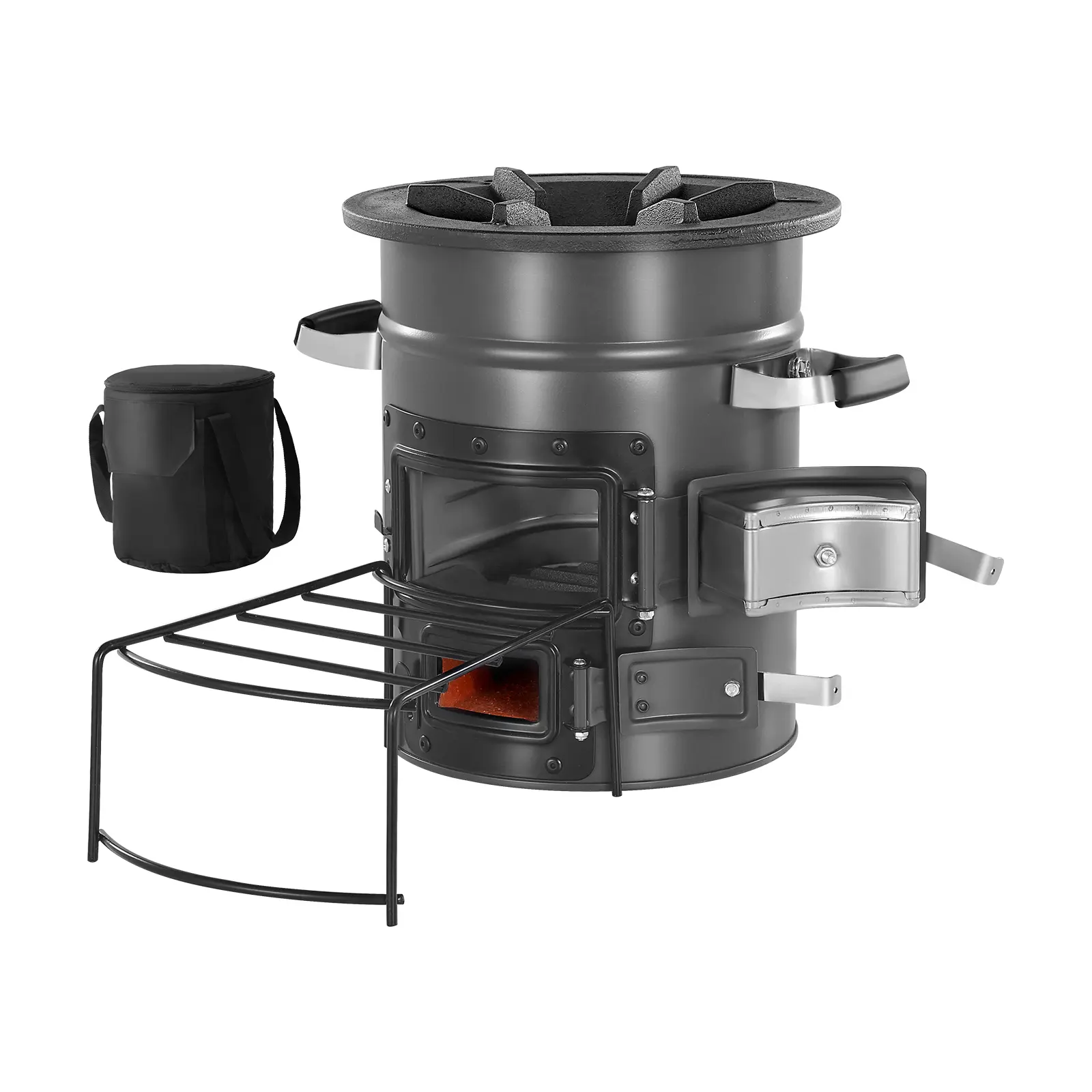Camping Rocket Stove, Wood Burning Portable Rocket Stove with Carrying Bag for Backpacking, Cooks & Heats with Real Flame, Wood & Charcoals Compatible, Easy to Use, For Outdoor Cooking