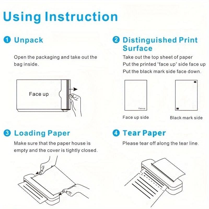 A4 Thermal Printer Paper, 200 Sheets, 8.27" X 11.69", Portable, for Office Documents, Academic Papers, Resumes, No Battery Needed