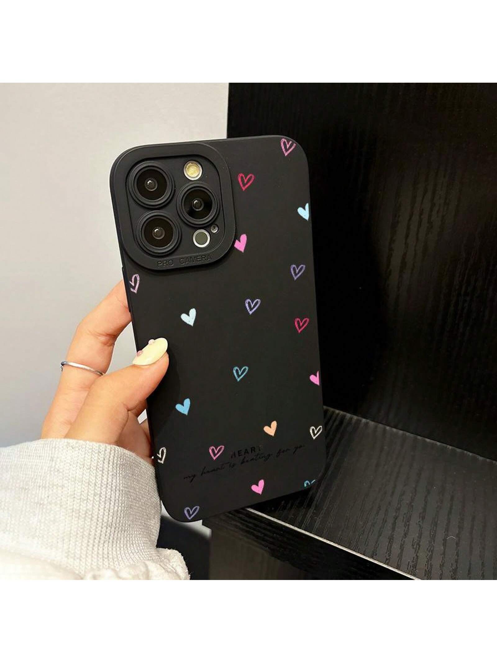 A Stylish And Innovative Phone Case Featuring A Colorful Hearts Design, Designed To Be Shock-Resistant, Compatible With Various  Models Including 16, 15, 14, 13, 12, 11 Plus, Pro Max, XS, XR, Mini, 7, 8, SE2, And SE3.