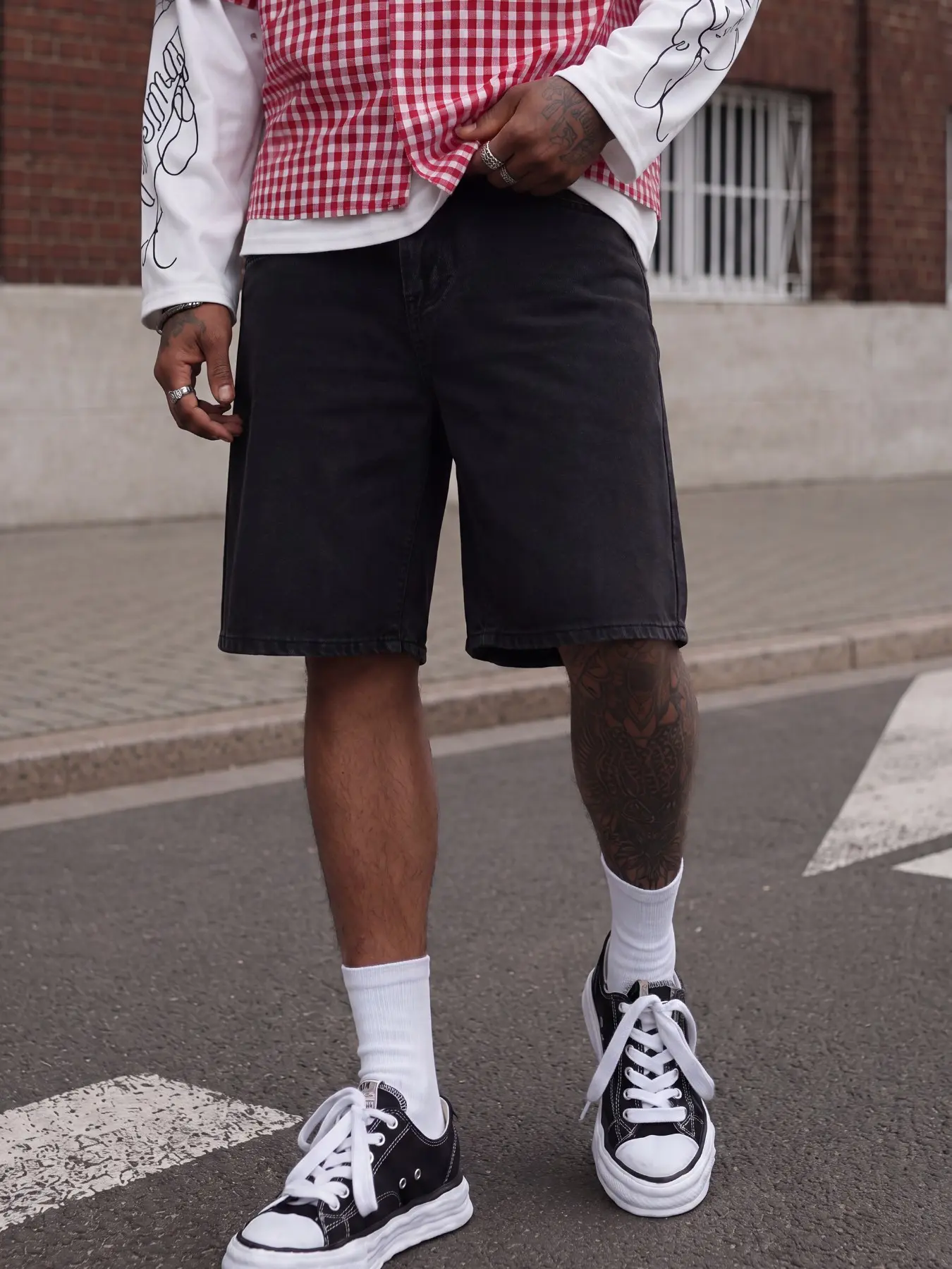 Men’s Fashion Black Denim Shorts, Suitable for Summer Wear, Streetwear Style, Versatile Everyday Casual Shorts