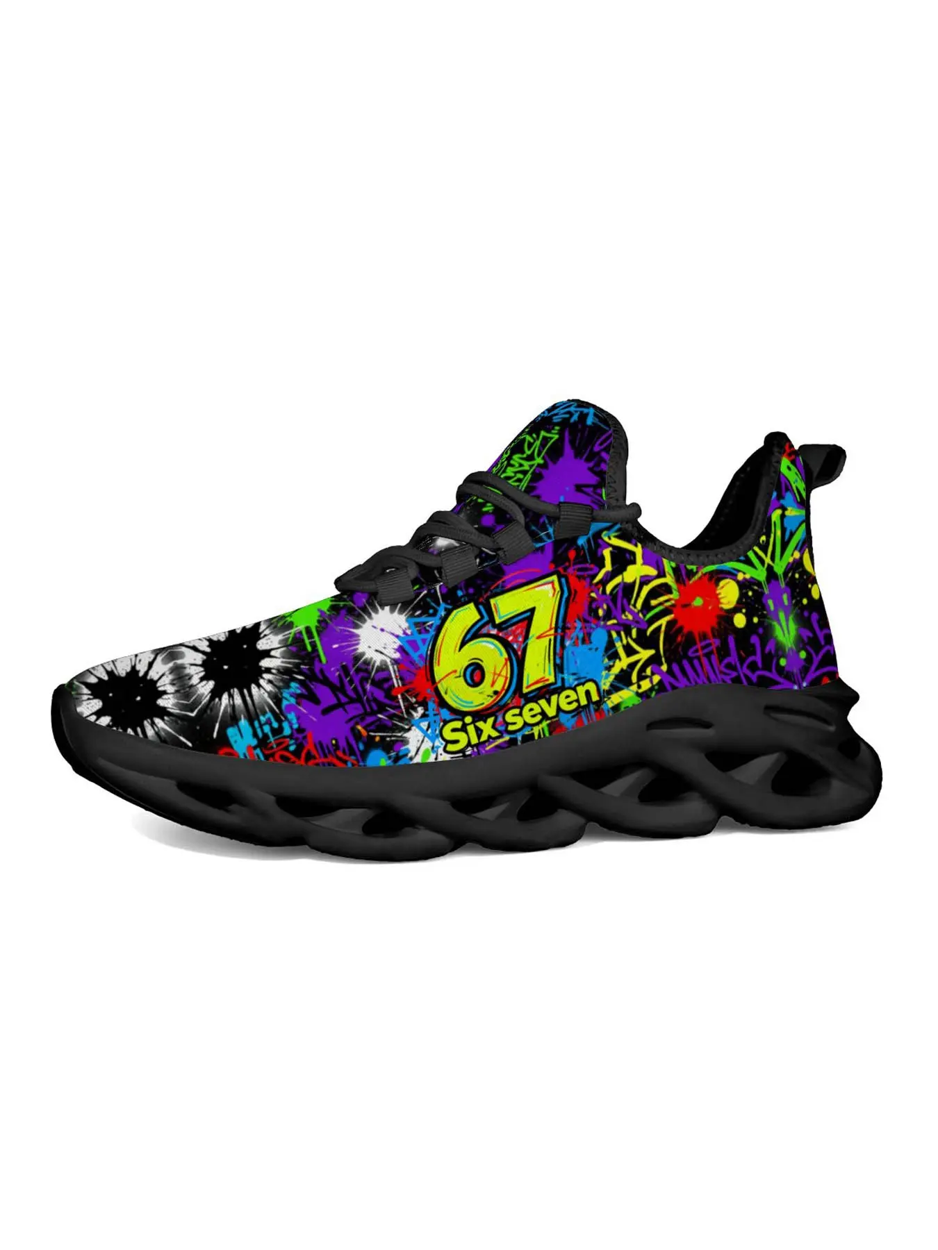 67 Number Graffiti Style Running Shoes, Street Hip Hop Retro Design, Full Body Print, Bold 67 Logo, Fashionable and Versatile