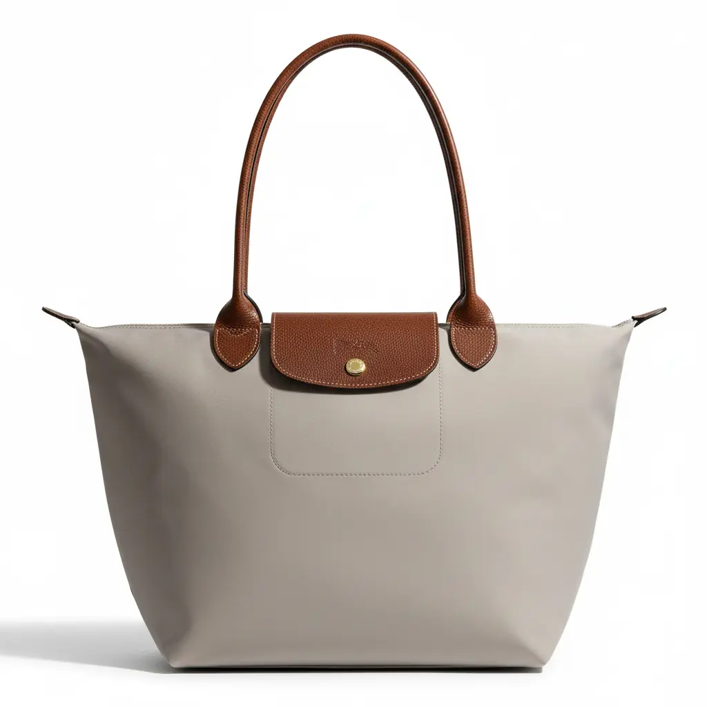 Longchamp Le Pliage Original Logo-Embossed Tote Bag for Women, Medium Size, Pebble Color, Recycled Nylon