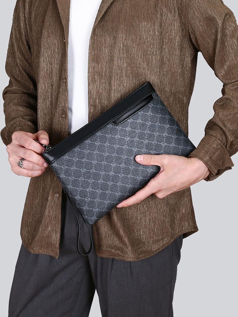 Men's Business All Over Print Zipper Clutch, Fashionable Pu Leather Envelope Clutch for Work & Daily Used, Casual Trendy Versatile High-quality Daily Commuting Bag, Girl Fashionable Shopping Bag