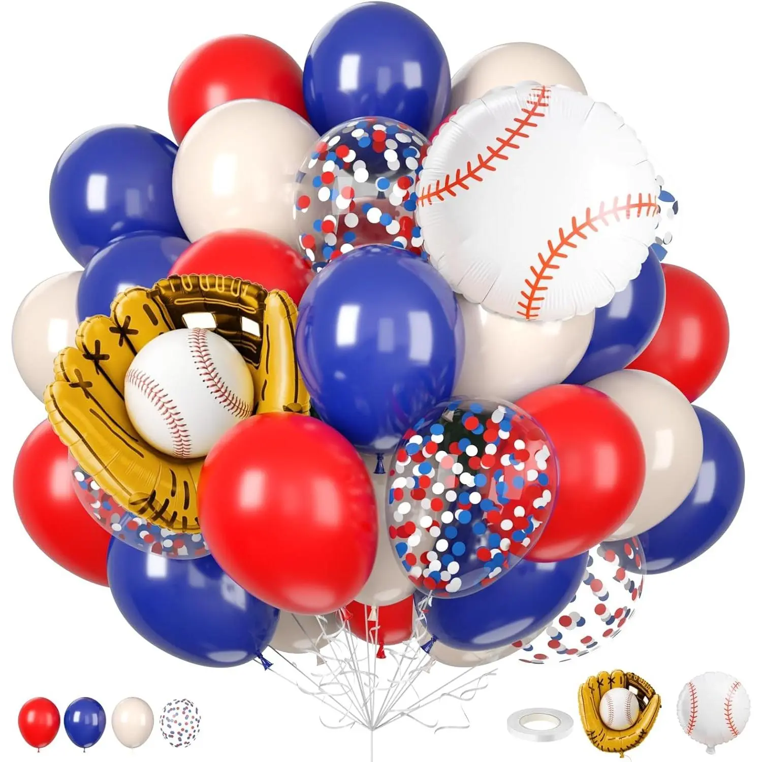 Baseball Balloons 12 Inch Navy Blue Red Confetti Latex Balloons with Baseball Glove Ball Foil Balloon for Men Boys Baby Shower Sports Game Theme Birthday Party DecorationsGift