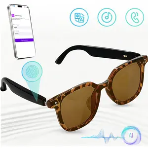 AI Translator Smart Glasses, Real-Time Language Translation, Open-Ear Audio, Hands-Free Communication, Touch Control, Leopard Print & Professional Eyewear for Meetings, Work & Business Travel