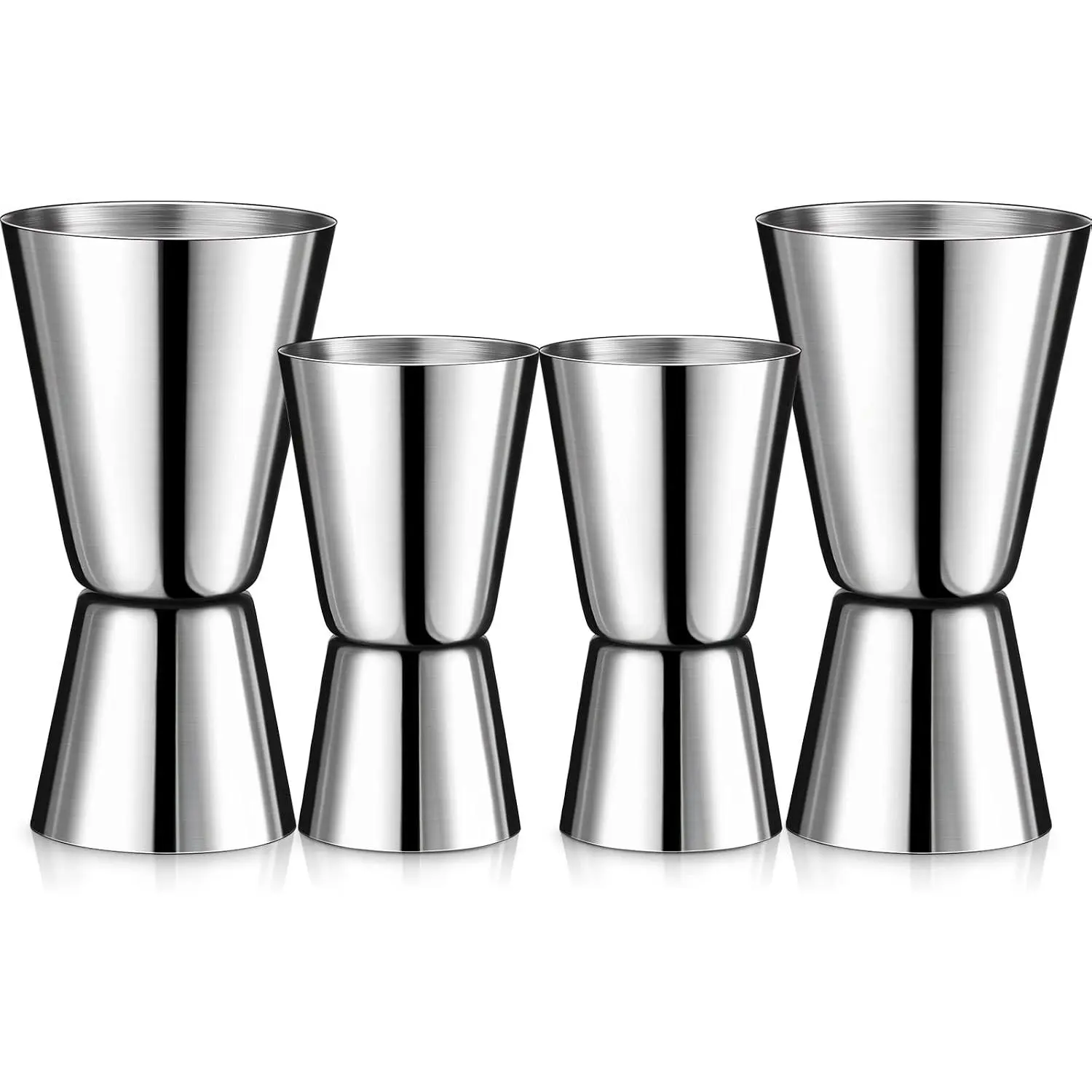 4 Pcs Double Cocktail Jigger 2 Size Stainless Steel Japanese Style Bar Measuring Jigger Cocktail Alcohol Measuring Tools for Bartender, 1/2 oz and 1 oz, 1 oz and 2 oz, Silver