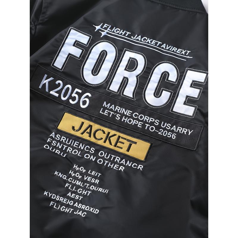 Men's Air Force Themed Letters Embroidery Baseball Collar Jacket, Casual Stylish Long Sleeve Windproof Motor Coat Outdoor Clothes