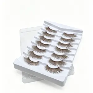 ZH02 Caramel Brown Clear Band False Eyelashes, 7 Pairs – Natural Real-Look Daily Lashes, Self-Adhesive Dense & Long Eyelashes for Beginners