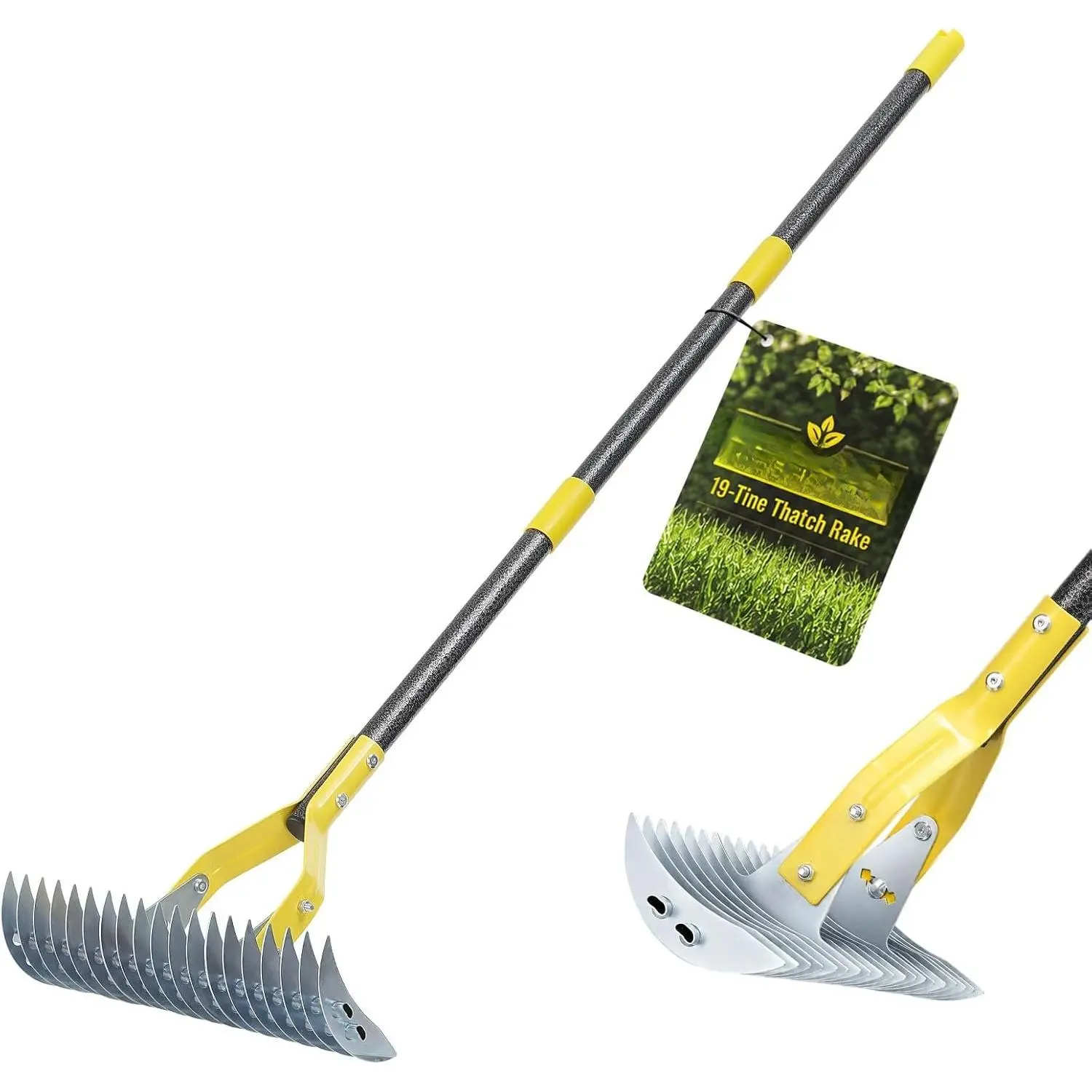 Thatch Rakes , 15-Inch Wide Thatching Rake for Cleaning  Grass, 55-Inch Efficient Steel Dethatcher Rake with Adjustable Metal Handle, Thatch Rakes for Lawns, Garden, Yard