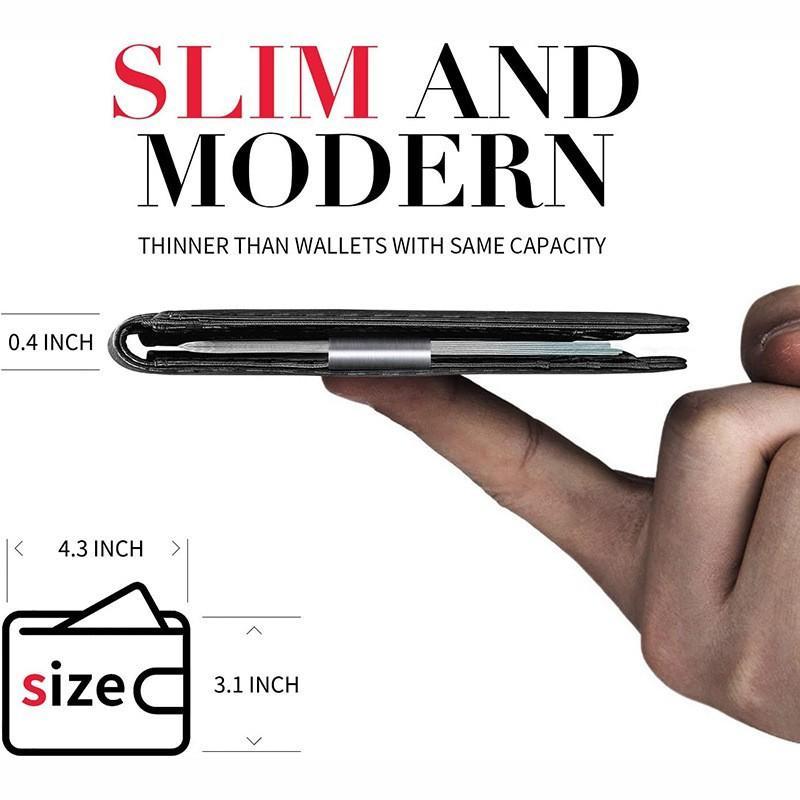 Men's ultra-thin wallet, ultra-fiber leather wallet, Men's wallet - RFID front pocket, double folding wallet, minimalist credit card case