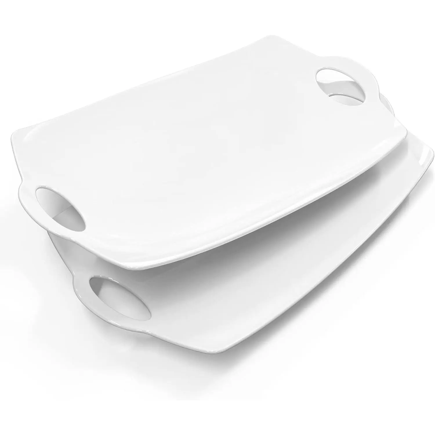 LAUCHUH Serving Platter for Party, 16 inch Large Serving Tray with Handles | Porcelain Serving Platters for Meat Serving Dishes for Entertaining Serving Plates for BBQ, Thanksgiving, Set of 2, White