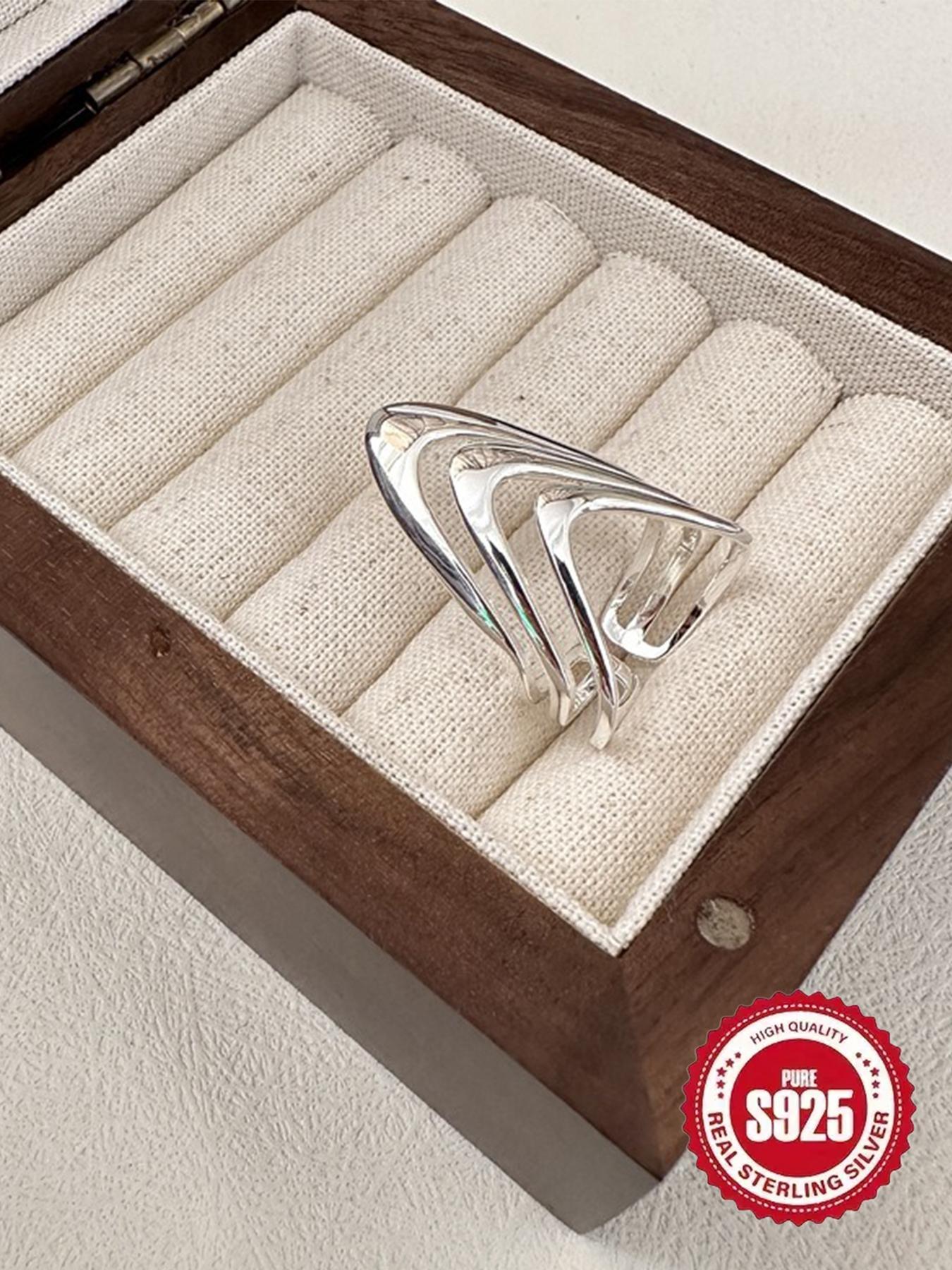 S925 Sterling Silver Fashionable Wide Band Geometric Design Ring, Fashion Jewelry for Party, Daily Clothing Decor, Trendy All-match & Exquisite Jewelry for Birthday Gift