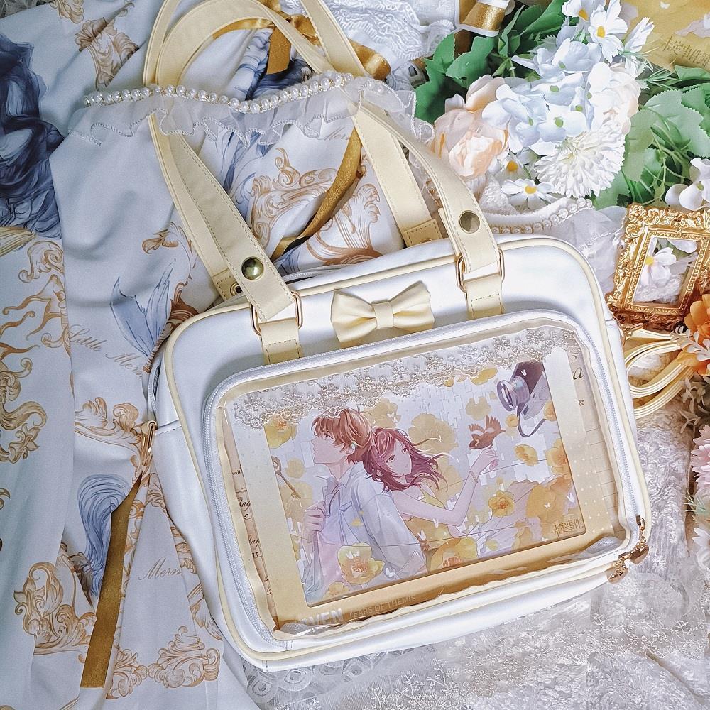Y2K Cute Bow Ita Bag Girl Transparent Messenger Bag Women Fashion Shoulder Crossbody Bag Ladys DIY Badge Tote Bag Lolita Handbag