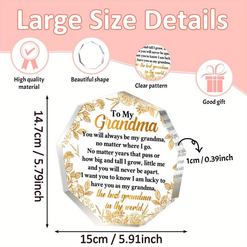 Irregular-Shaped Acrylic Signage Plaque, 1 Set Letter & Leaf Pattern Transparent Acrylic Plaque, Creative Birthday Gift for Grandma, Home Decoration, Home Decor Products, Decorative Plaque