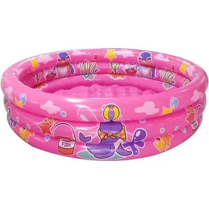 Thickened PVC 3 Rings Kiddie Pool 48"X12", Leakproof Inflatable Kids Swimming Pool, Multifunctional Baby Ball Pit Small Infant Play Pool, Pink for Indoor Backyard Use