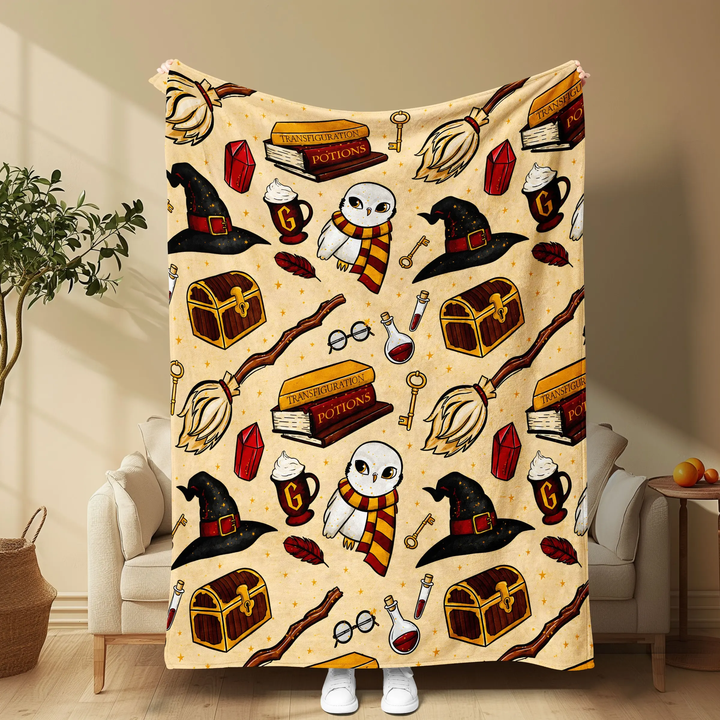 Magic Element Blanket, Soft Flannel Material, Breathable and Smooth Touch, Ideal for Sofa, Bed, Lazy Couch, Hogwarts Style Bedroom Decor