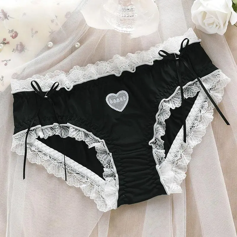 Women's Low-Waist Princess Panties - Ice Silk Cotton, Breathable, Cute Lace, Lightweight, L(Waist57-63cm), Multi-Size Japanese-Style Lolita Cosplay Underwear
