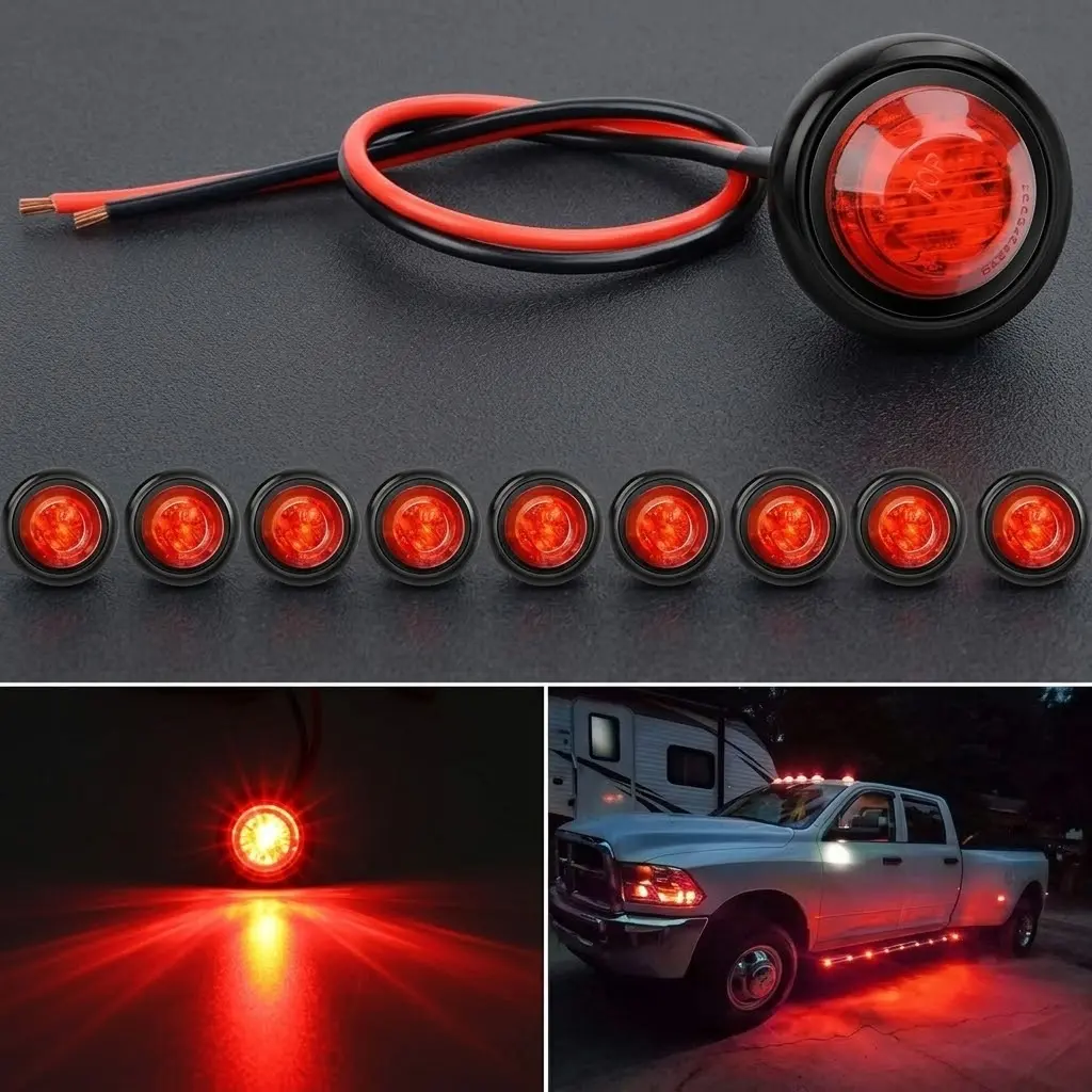 3/4" Diameter Round LED Brake Stop Turn Signal Rear Tail Light Bulbs with Led Brightness, Rubber Grommets, Safety Lighting for Universal Trucks Cars (Festive & Party Gift Accessory), Mini Sized Products