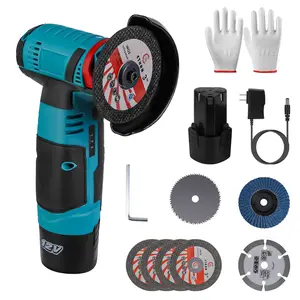 12V Cordless Mini Angle Grinder, Portable Grinding & Cutting Tool with 7 Grinding & Cutting Discs, 2 * 1100mAh Batteries, Charger & Hex Key