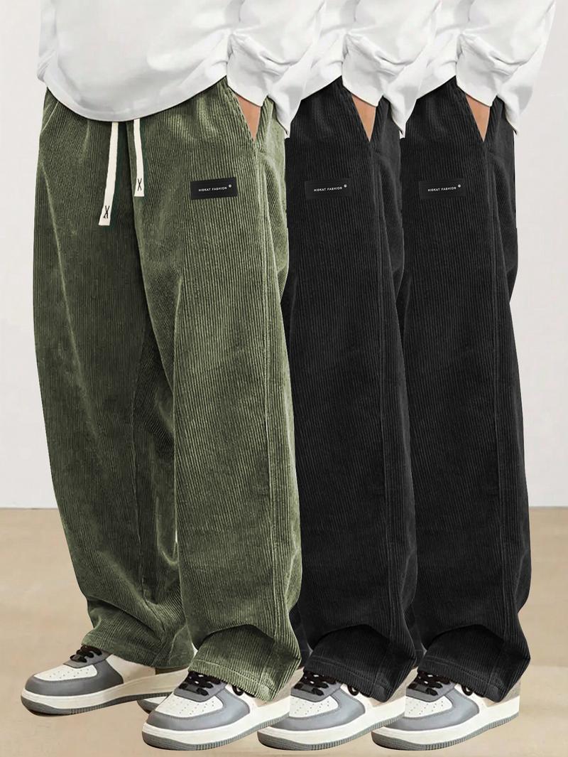 Men's 3-Pack Everyday Corduroy Joggers - Couples Matching Design, Elastic Drawstring Waist Pockets Straight-Leg Pants