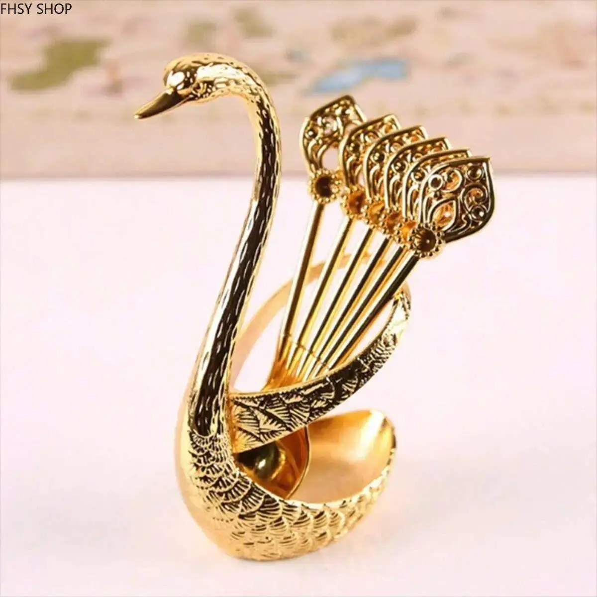 Rising elegant swan design stirring spoons with storage stand | Underrated stylish metal utensil set for drinks & treats | Exquisite craft and compact layout, easy to store and clean, ideal for kitchen use, dining tables and afternoon tea parties