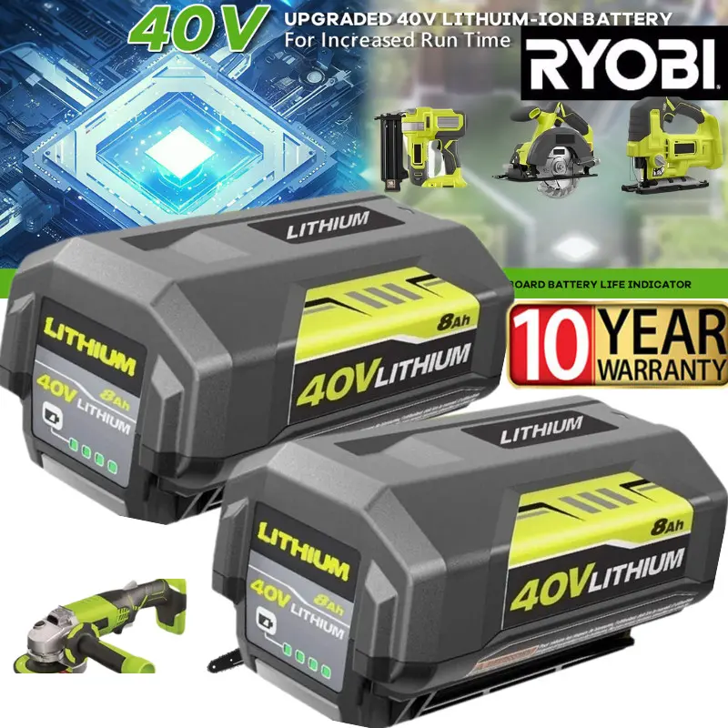 8.0Ah Battery 40 Volt for Ryobi 40V Lithium OP40602 Battery with LED / Charger