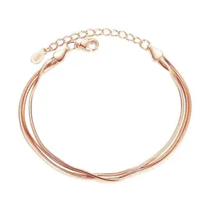 Multiple Snake Chains Rose Gold & Silver Bracelet Bangle For Women Girl Lady Wedding Birthday Gift
