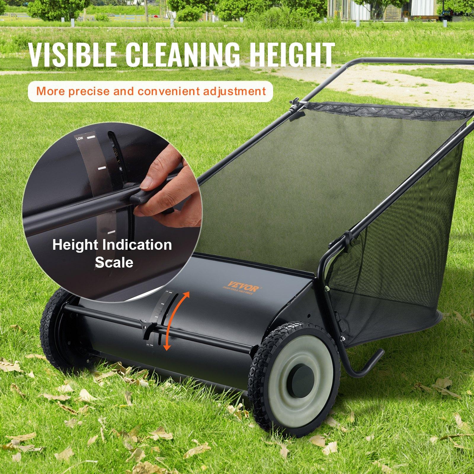 VEVOR Push Lawn Sweeper, 26-inch Leaf & Grass Collector, Strong Rubber Wheels & Heavy Duty Thickened Steel, Durable to Use with Large Capacity 7 cu. ft. Mesh Collection Hopper Bag, 4 Spinning Brushes VEVOR Push Lawn Sweeper, 26-inch Leaf & Grass Collector, Strong Rubber Wheels & Heavy Duty Thickened Steel, Durable to Use with Large Capacity 7 cu. ft. Mesh Collection Hopper Bag, 4 Spinning Brushes