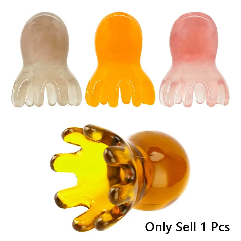 Octopus Claw Five-Tip Head Massage Comb, Resin Honey Wax Color Scalp Gua Sha Massager, Smooth Teeth, Home Use, Multiple Colors Available