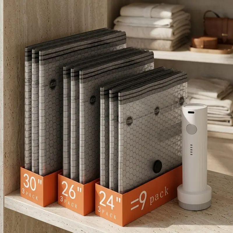 Vacuum Storage Bags Space Saver Compression Pack with Portable Electric Pump for Clothes Suitcase Organization