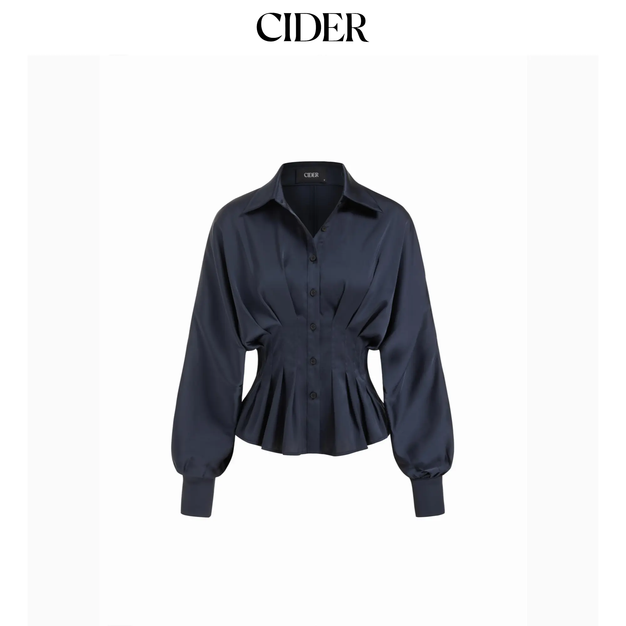 Cider Satin Collar Ruffled Cinched Waist Lantern Sleeve Shirt SummerFinds
