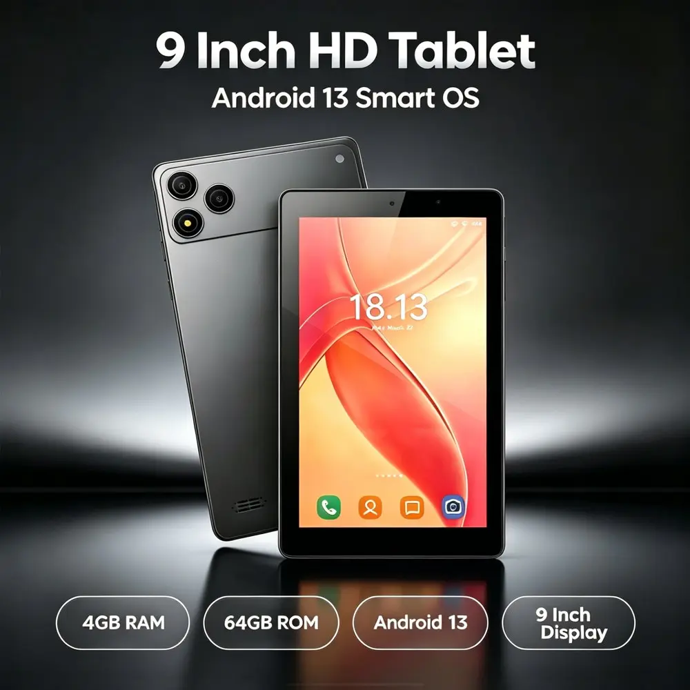 New Android Tablet 9-inch 4GB RAM 64GB ROM Android 13 System Supports WIFI Bluetooth Function Dual Camera High Appearance Ramadan Children's Gift