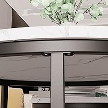 Round Nesting Coffee Table Side Table Set of 2 End Tables for Living Room Bedroom Balcony, White Faux Marble Wooden Table Accent Coffee Table with Black Steel Frame